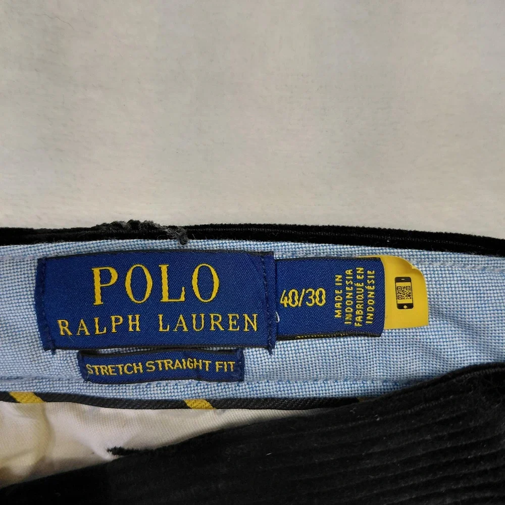 Polo Ralph Lauren Men Black Corduroy Stretch Straight Fit Pants 40/30 Tonal Pony